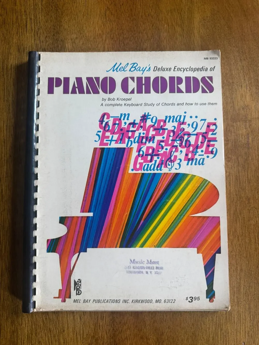 Vintage 1973 Mel Bay Deluxe Encyclopedia Piano Chords Bob Kroepel Spiral Book